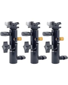 LimoStudio [3 Pack] E-Type Flash Bracket Multi Functional 4 1/4-inch Tall Including Umbrella Reflector Holder, Light Stand Tripod Hot Shoe Mount, 1/4, 3/8 inch Female Thread, Photo Studio, AGG2367